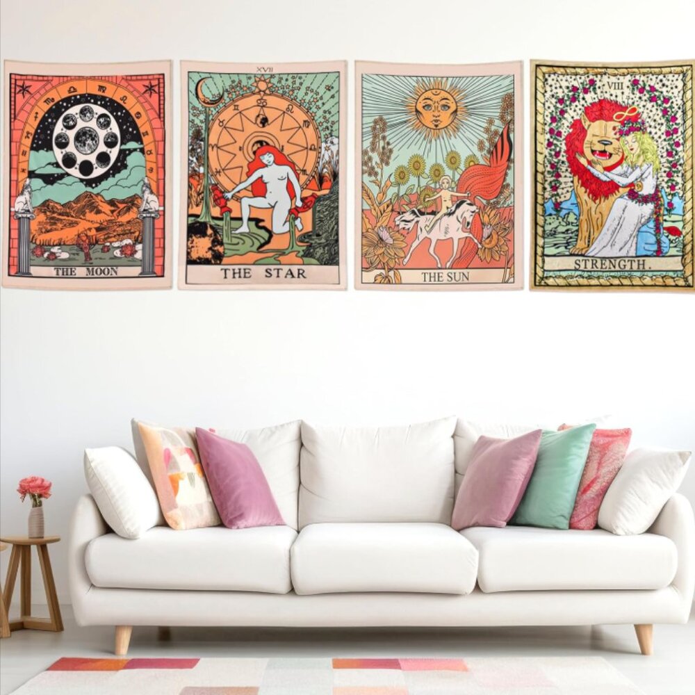 4 Pack The Sun, Moon and Star Tarot Tapestries Wall Decor